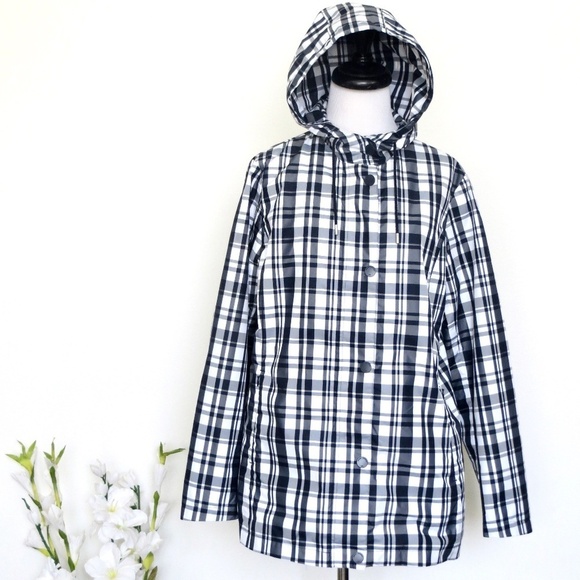 NEW! Brooks Brothers Red Fleece Plaid Print Rain Coat Jacket Navy Blue SZ 6 - Picture 1 of 7